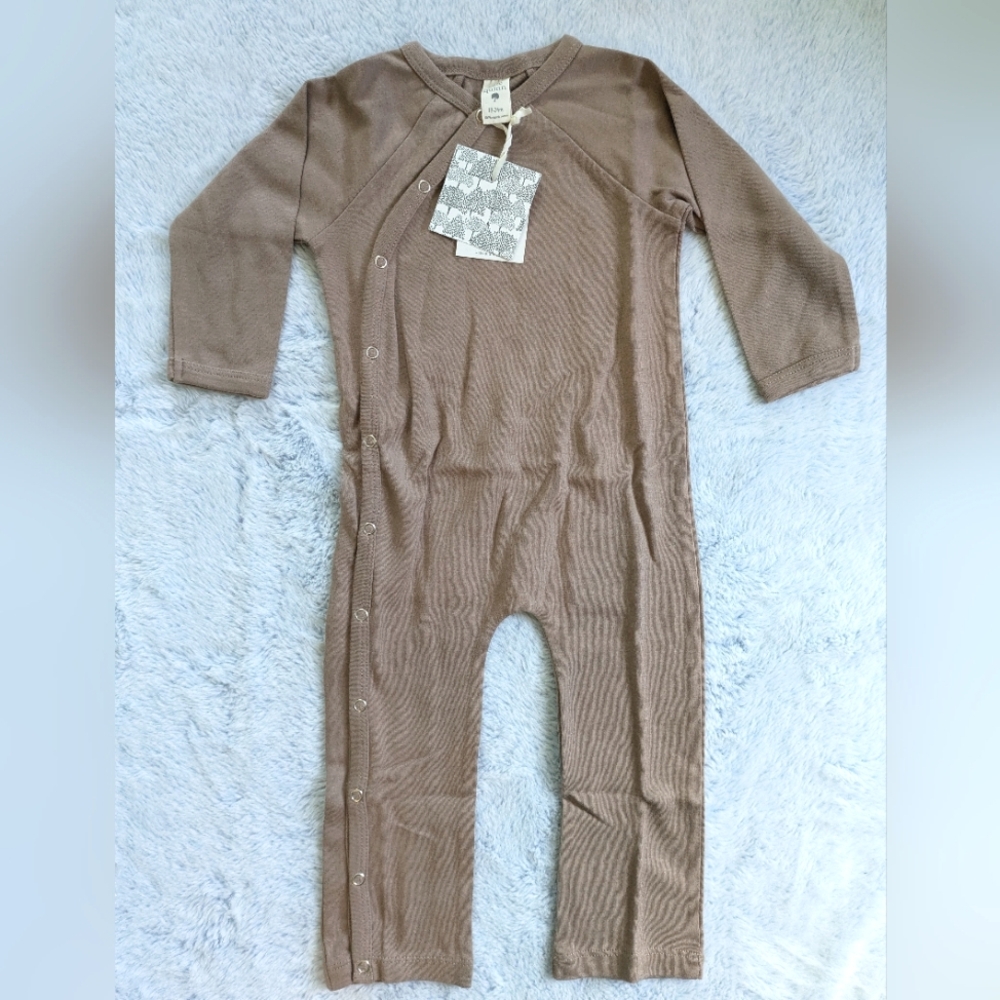 NWT 18-24M Kate Quinn Organics LONG SLEEVE KIMONO JUMPSUIT Portabella Brown 2021
